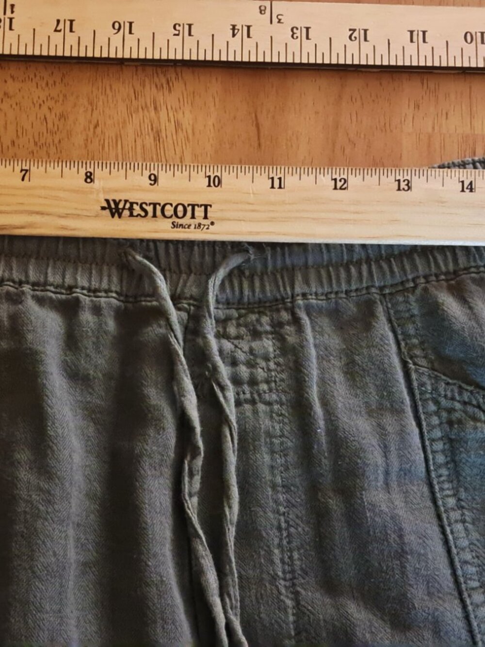 Free People Women’s Size L Linen Blend Khaki Green Cargo Pants lagenlook forest - Picture 7 of 10